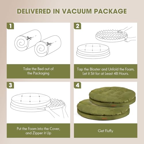 Image of ClevaHome Orthopedic Dog Bed for Large Dogs, 42 inches Dual Layer Water Repellent Round Pet Bed with Washable Cover Nonslip Bottom (Olive Branch)