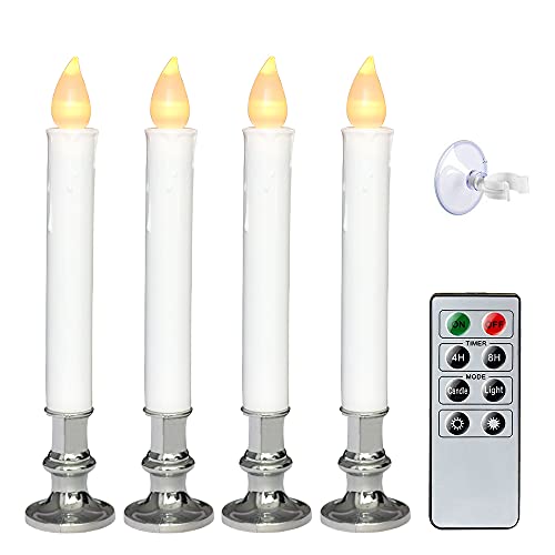 Image of Wondise Flameless Window Candles with Remote and Timer, Battery Operated Flickering Candles with Silver Holders and Suction Cups, Battery Included, for Holiday Decoration, Set of 4(D1 x H7 Inch)