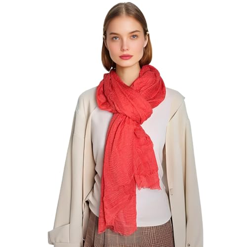 Image of Lightweight Cotton Blend Scarf for Women Men | Large,Breathable,Thin,Soft,Crinkle Scarf,Hijab Head Wrap,NeckScarf,Everyday,Travel Scarf,Summer Dress Scarves Holiday Gift
