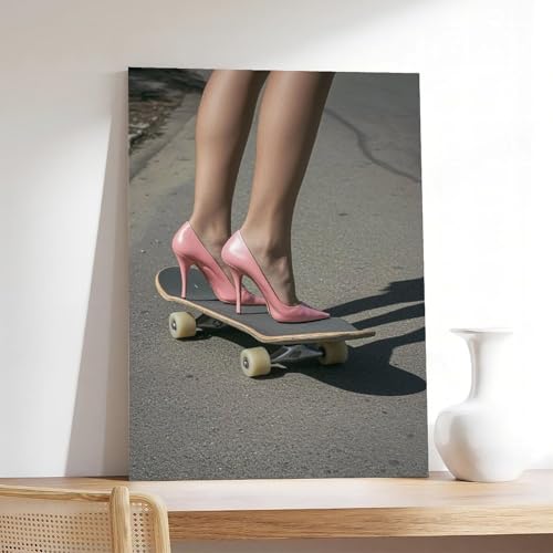 Toile talons roses sur planche à roulettes de qualité supérieure 50x76