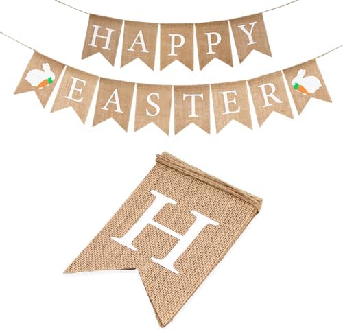 Amazon.com: Burlap Happy Easter Banner | Rustic Easter Celebration ...