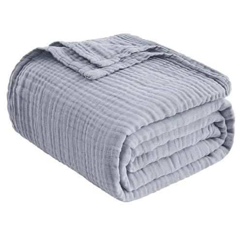 Image of EMME Muslin Blankets for Adults Throw Blanket for Couch Breathable Gauze Soft Lightweight Airy Dusty Blue Super King 120 inch x 94 inch