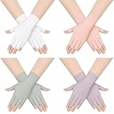 Sureio 4 Pairs Sun Protection UV Gloves for Woman Half Finger Summer Hand Protection Gloves Touchscreen Fingerless Mittens(Light Gray, White, Pink, Purple,Classic)