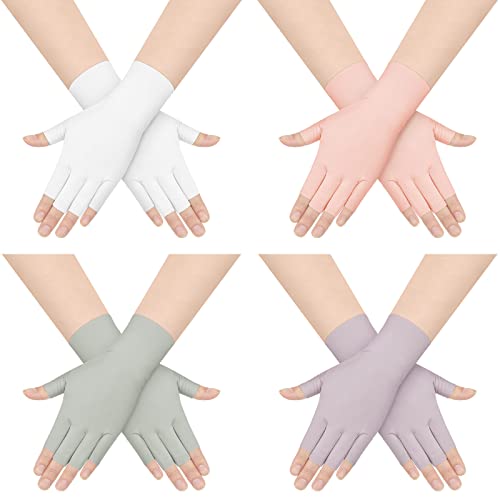 Sureio 4 Pairs Sun Protection UV Gloves for Women Fingerless Hand UV Protection Glove for Gel Manicures Summer Driving Biking