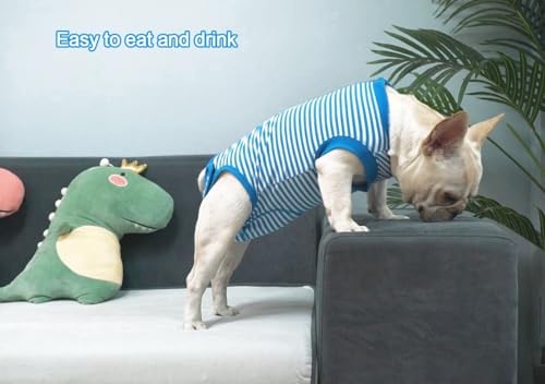 Image of Dog Blue Recovery Suit for X-Small Female Spay,Male Dog Surgery Suit,Narrow Blue-White XS