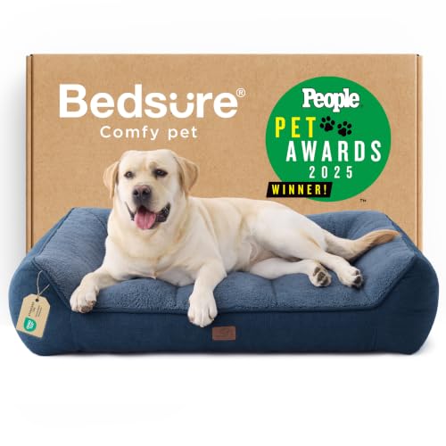 Image of Bedsure SupportMax XL Pro Orthopedic Dog Beds Large Sized Dog - Extra Thick Supportive Dogs Couch with Waterproof Washable Cover, Extra Large Pet Sofa with Soft Sherpa and Nonskid Bottom, Blue