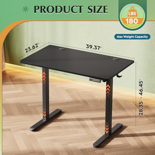Image of DEVAISE 40 Inch Electric Standing Desk, 3 Adjustable Computer Desk for Home Office, Ergonomic Sit to Stand Desk with LED Touchscreen,Headphone Hook, 3 Memory Preset, with One-Piece Desktop, Black