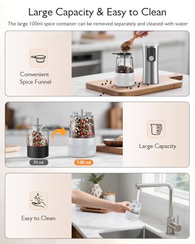 Moulin à poivre électrique rechargeable en inox blanc avec écran