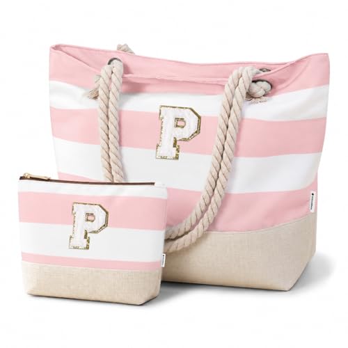 Image of Vavabox Initial Beach Tote Bag for Women, Water-resistant Travel Beach Bag Pool Bag Set, Birthday Gifts for Women Mom