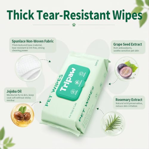 Image of 100 Count Pet Wipes, Plant-Based Hypoallergenic Pet Cleaning Wipes