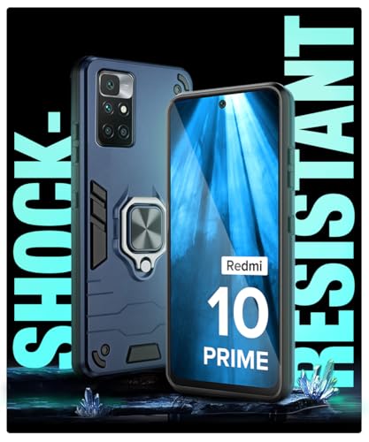 Image of WOW IMAGINE Tough Armor Bumper Back Case Cover for Xiaomi Mi Redmi 10 Prime | with Ring Holder & Kickstand in-Built | Excellent 360 Degree Protection (Blue)