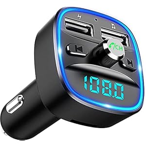 Bluetooth FM-transmitter voor auto, blauw sfeerringlicht, draadloze radio, auto-ontvanger adapterkit met handsfree, dual-USB-oplader, 5 V/2,4 A en 1 A, ondersteunt SD-kaart