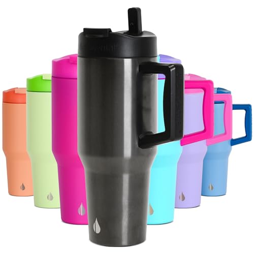 Image of Elemental 100% Leak Proof 32oz Tumbler with Handle & Straw Travel Mug | Stainless Steel Double Wall Insulated Tumbler for Hot and Cold Beverages with Sip & Straw Lid