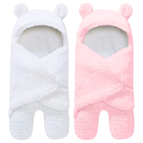 Image of Spotted Play 2 Pack Sherpa Baby Swaddle Blanket - Pink and White