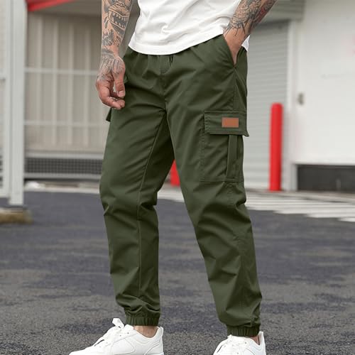 Mens Cargo Pants Casual Lightweight Elastic Waist Joggers Drawstring Baggy Comfy Workout Hiking Pants Multi Pockets2