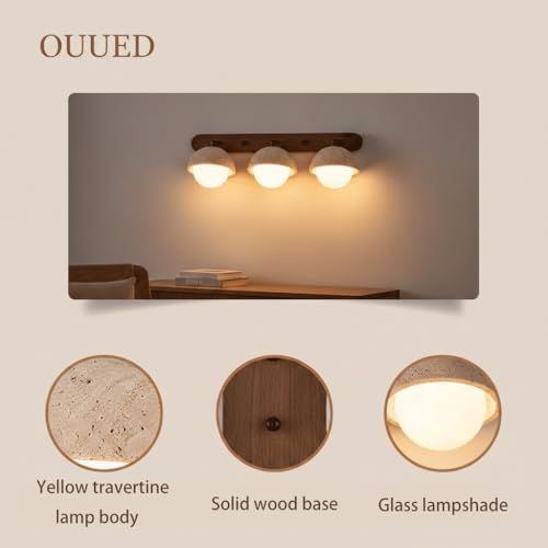 Aplique de pared de travertino y vidrio con rotación 360 grados estilo crema mid-century 4