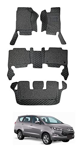 Image of Auto Hub 7D car mat Innova Crysta(7 Seater) (Model: 2016-Till Date), Luxury Double-Stich 7d Car Floor Mat Complete Set, 100% Waterproof and Washable, Color : Black