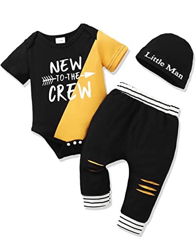 Image of Renotemy Newborn Infant Baby Boy Clothes Outfits New to The Crew Outfits Long Pants Toddler Baby Boy Clothes Set