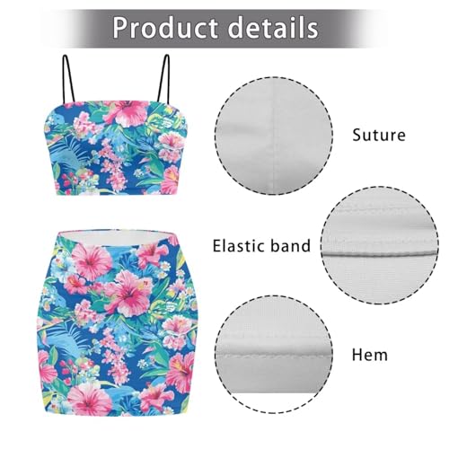 Image of Biyejit Women's 2 Piece Summer Outfits Spaghetti Strap Crop Tops and Bodycon Mini Skirt Dress Set Plus Size S-4XL