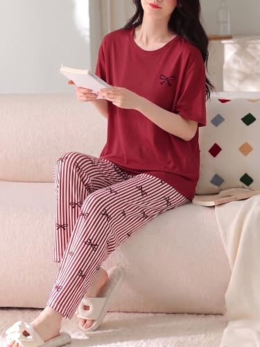 Image of Louis Luxe Cotton Blend Womens Korean Night Dress || Full Pyjama Set || Korean Nightsuit || Women Nightwear ||Round Neck Full Sleeve Nightsuit || Loungewear || Everyday Nightdress (ND-09)