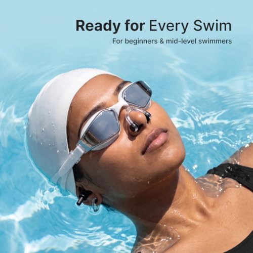 Image of CULT Swimming Cap Goggles with Ear Plugs & Nose Clip Set for Men & Women, Anti-Fog Swimming Goggles with Adjustable Strap, Silicone Swim Cap Combo for Training, Pool & Fitness, White