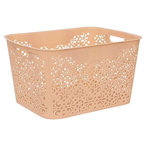 Image of Cutting Edge Essentials Plastic Storage Baskets /Shelf /Turkish Rack without Lid - Set of 2 for Fruit Vegetable Bathroom Stationary Home Basket with Handle (Beige, Large)