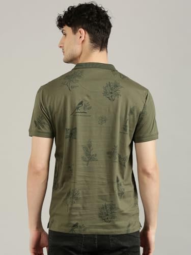 Image of JOVEN Mens Printed Polo Neck Half Sleeve Regular Fit Mercerised Cotton T-Shirt