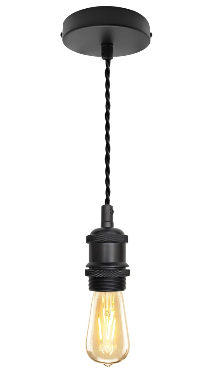 Industrial Vintage Matte Black Pendant Ceiling Light Lamp Holder Antique Retro E27 Fitting H3065F