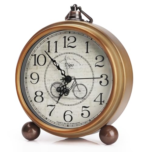 Table Clock 52 in Non Ticking Retro Vintage Silent Desk Clock Battery Operated Small Decorative Alarm Clock with Large Numerals HD Glass for Bedroom Indoor Decoration