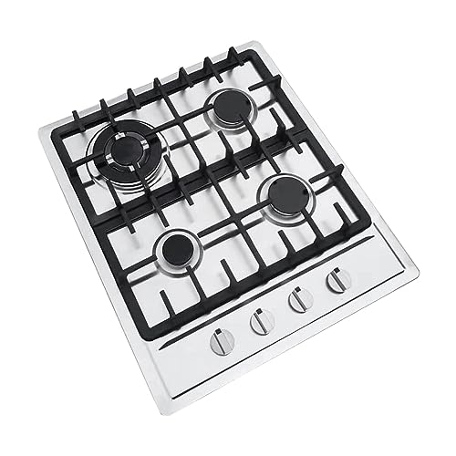 Gas Cooktops 4 Burner, Gas Stove Top Drop-in NG/LPG Convertible, 24 Inch Stainless Steel Gas Cooker with Thermocouple Protection, Built-in Gas Hob