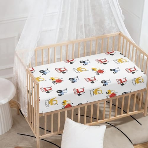 Image of Truck Baby Crib Sheets for Boys Girls Colorful Trucks Fitted Crib Sheet for Standard Crib and Toddler Mattress Cute Baby Mattress Sheets Toddler Bed Sheet 52x28x8 in