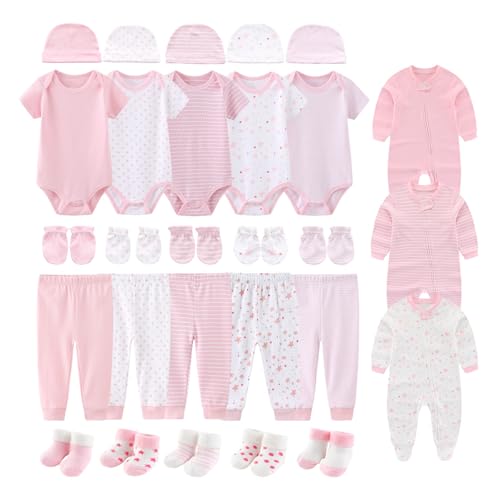 28 Pack Unisex Baby Layette Set Boy Girl Pants+Rompers+Short Sleeve Bodysuits+Hats+Gloves+Socks New Born Outfit