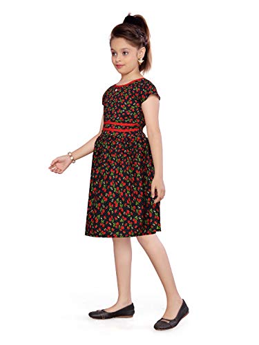 Image of Aarika Girl's Cotton Skater Knee-Length Dress (DDR-156 Red 22)