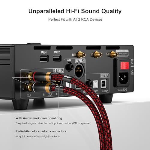 Image of Audiophiles RCA /Phono Cable 2 RCA Male to 2 RCA Male HiFi System Interconnect Cable Braided for Home Cinema Subwoofer Amplifiers Blu-ray (Straight to Straight, 2.5ft /0.75m)