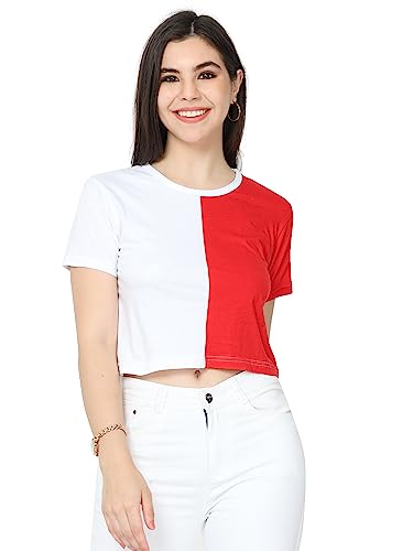 Image of FLEXIMAA Women's Cotton Plain Round Neck Half Sleeve Crop Top