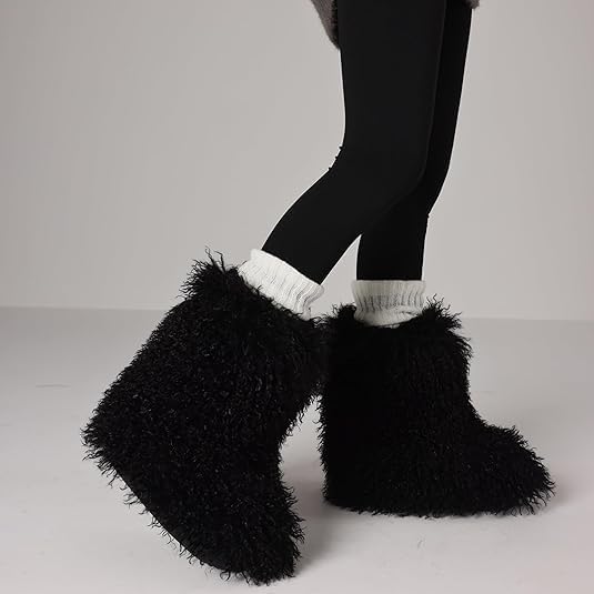Kids Fur Boots Furry Boots for Girls Warm Faux Fur Mongolian Snow Boots for Kids,Flat