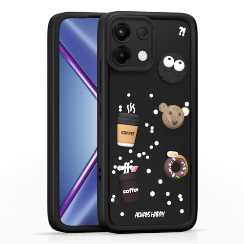 Image of Pikkme Back Cover for Oppo K13 5G | 3D Bear Silicone Cute & Fun Coffee Cartoon | Full Body Protection Bumper Case (Black)