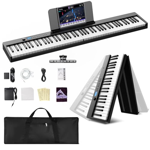 Moon River �d�q�s�A�m 88���� �܂肽���ݎ� �d�q�L�[�{�[�h MIDI�Ή� 128�퉹�F �X�v���b�g���[�h LCD�f�B�X�v���C ���ʑ�t�� �����^�ѕ֗� �y�� �[�d�� ���S�Ҍ��� �q�� ���K�p ���{��������t�� (�u���b�N)