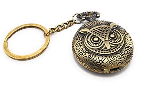 Image of AUGEN Pocket Watch Metal Keychain Oul Bird Retro Vintage for Gifting With Key Ring Anti-Rust (Pack Of 1)