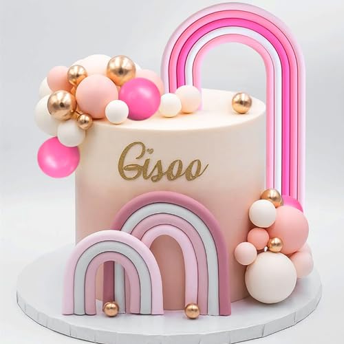 Enfeite de bolo arco-íris rosa pastel ornamentos de bolo arco-íris bolas coloridas para decoração de bolos para casamento babyshower aniversário