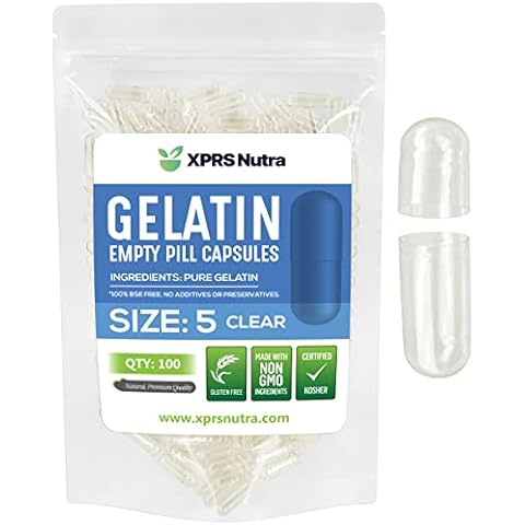 XPRS Nutra Size 5 Empty Capsules - 100 Count Clear Very Small Empty Gelatin Capsules for DIY Capsule Filling - Fillable Pill Gel Caps Cover