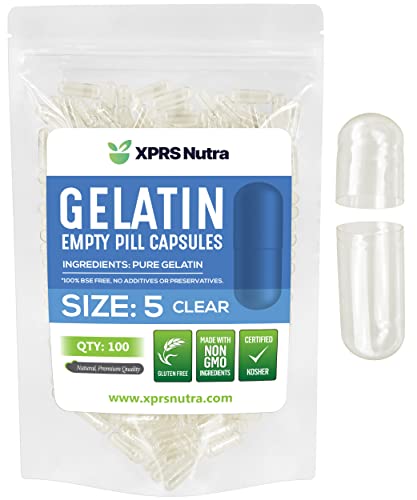 XPRS Nutra Size 5 Empty Capsules - 100 Count Clear Very Small Empty Gelatin Capsules - Pills DIY Capsule Filling - Fillable Pill Gel Caps for Do-It-Yourself Vitamin Supplements