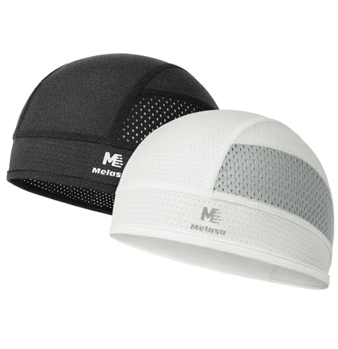 MELASA Fahrradmütze unter Helm Leichte Atmungsaktive Schweißschutz Sommer Mesh-Helmeinlage Schnelltrocknende Sportkappen für Radfahren Motorrad Laufen Herren und Damen (Schwarz/Weiß)