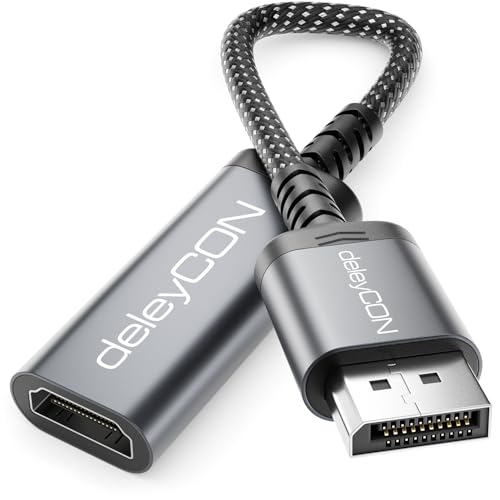 deleyCON Adaptador DisplayPort a HDMI (para Monitor/TV/Proyector HDMI)   Unidireccional   (1080p@120Hz / 1440p@60Hz / 4K@30Hz) para Ordenador con DisplayPort, Tarjeta Gráfica, PC Gaming