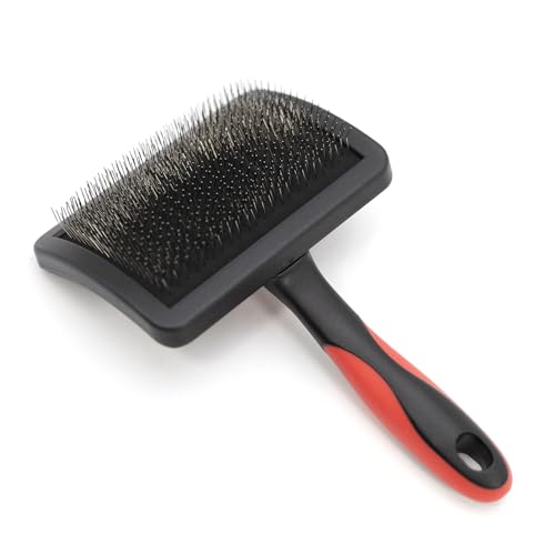 Image of Jeffers Pet Hard Pin Universal Slicker Brush for Dogs, Cats, Horses - Firm Bristles Grooming Tool, Detangling, Tangle Free Coat, Mats, Shedding, Curved Head, Travel Friendly, Easy Storage - Large
