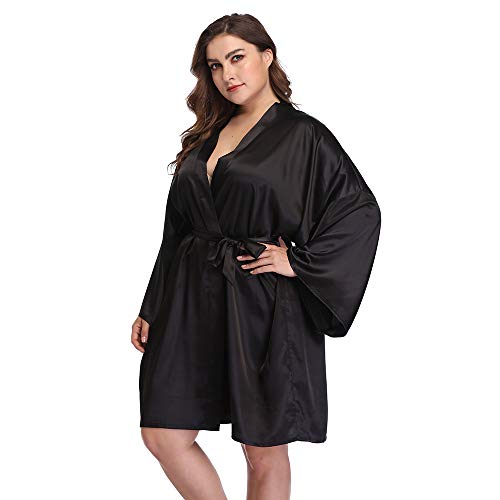 Women's Plus Size Short Satin Kimono Robes Sleepwear Bathrobes Silky Dressing Gown3