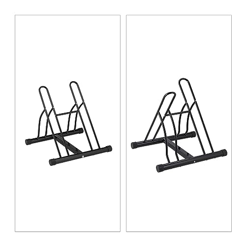 Relaxdays Fahrradständer, Metall Bodenparker für 2 Räder, bis 60mm Reifenbreite, HBT: 57 x 60,5 x 55 cm, Indoor, schwarz
