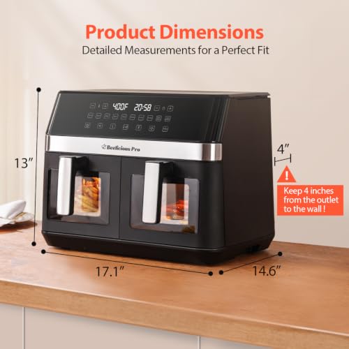 Image of 12QT Large Dual Air Fryer, 10-in-1 Double Zone Airfryer with 2x6QT Baskets, 60 Easy-Panel with Full Touchscreen, SyncCook Function, Viewing Window, Nonstick & Dishwasher Safe, 2 Dishes at Once, Black