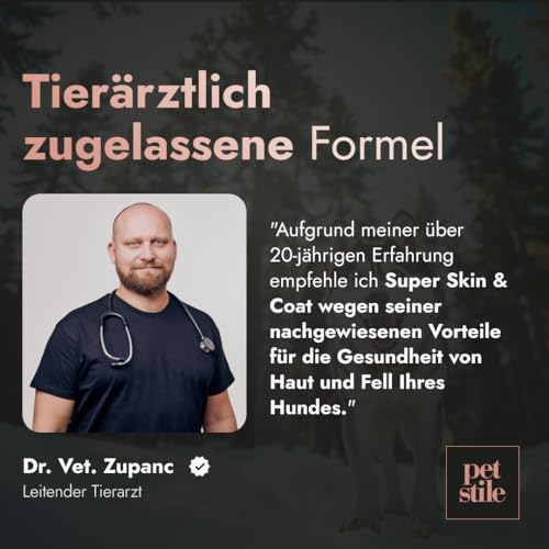Petstile Super Skin & Coat – Natürliches Supplement für Hunde mit Fischkollagen, Leinsamen & Fischöl – unterstützt Haut, Fell, Regeneration & reduziert Entzündungen