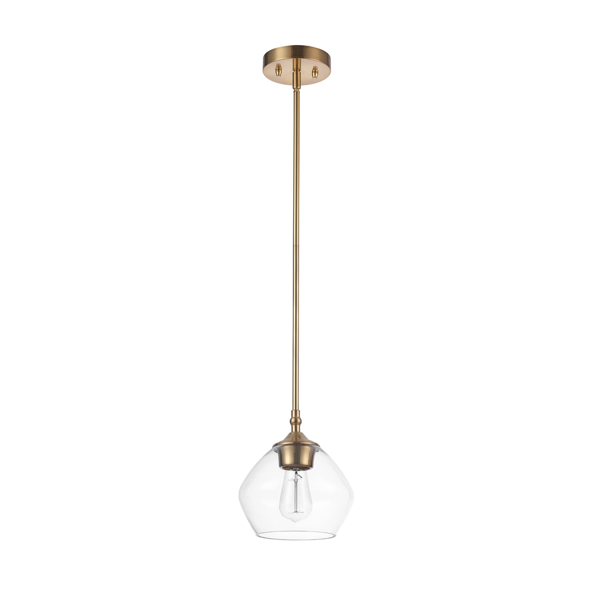 Globe Electric 65691 Harrow 1-Light Pendant Lighting, Matte Brass, Clear Glass Shade, Bulb Not Included